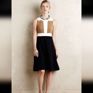 Maeve Anthropologie Color Block Navy Blue Cabled Pockets Knit Sweater Dress Sz 4